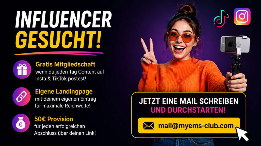 Influencer gesucht: Werde Content Creator für myEMS Club und profitiere von gratis Mitgliedschaft & Provision 1 ChatGPT Image 29. Mai 2026 10 19 51
